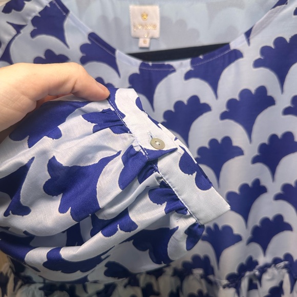 J. Marie Blue Floral Peplum Blouse Size Medium Empire Waist Top - Picture 7 of 11